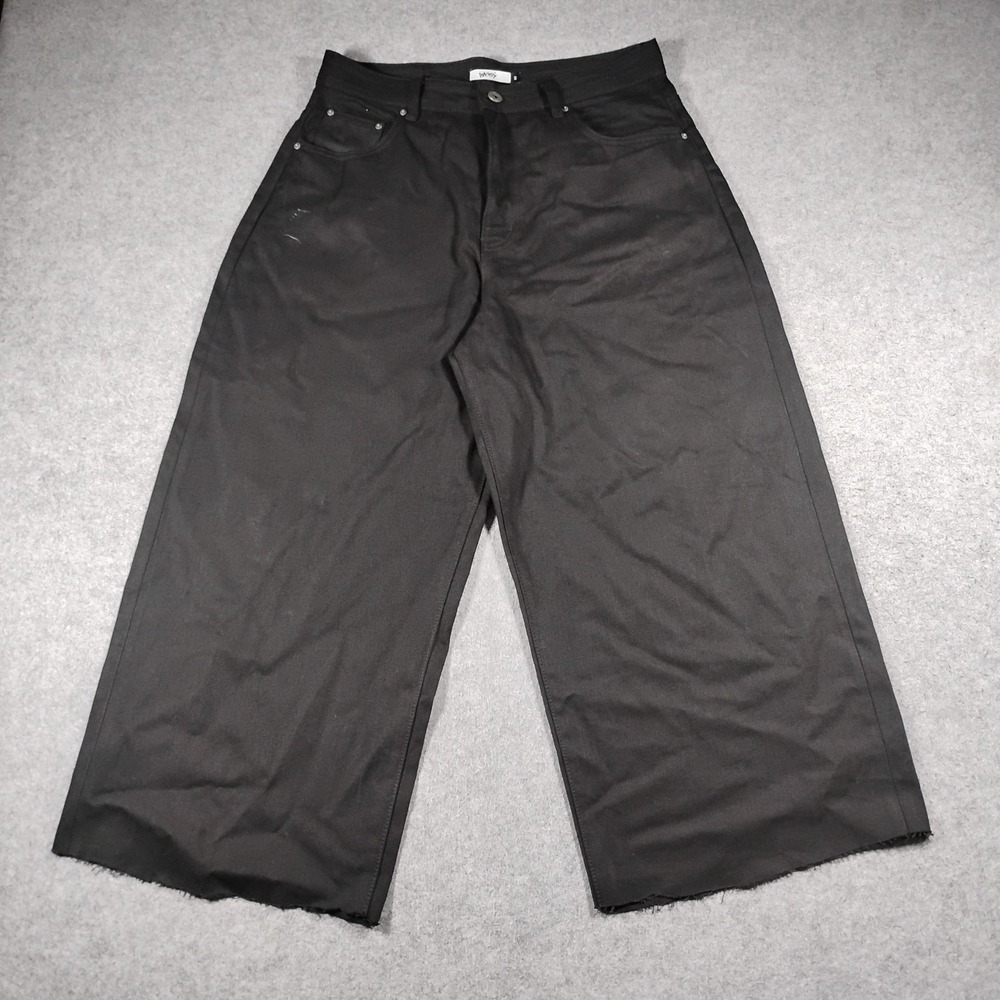 Baggy Clothing US Mens Black Wide Leg Cropped Jeans Raw Hem Skater Denim Size S